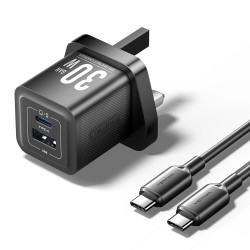 Vention Charger Wall GaN 30W 1xA 1xC+USBC Cable Black - TZ-FEQB0-UK-01 - 1xA 1xC+USBC Cable — Buy in Cyprus with Fast Delivery
