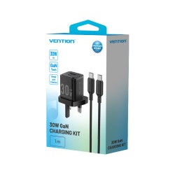 Vention Charger Wall GaN 30W 1xA 1xC+USBC Cable Black - TZ-FEQB0-UK-01 - 1xA 1xC+USBC Cable — Buy in Cyprus with Fast Delivery