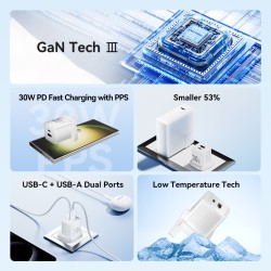 Vention Charger Wall GaN 30W 1xA 1xC+USBC Cable Black - TZ-FEQB0-UK-01 - 1xA 1xC+USBC Cable — Buy in Cyprus with Fast Delivery
