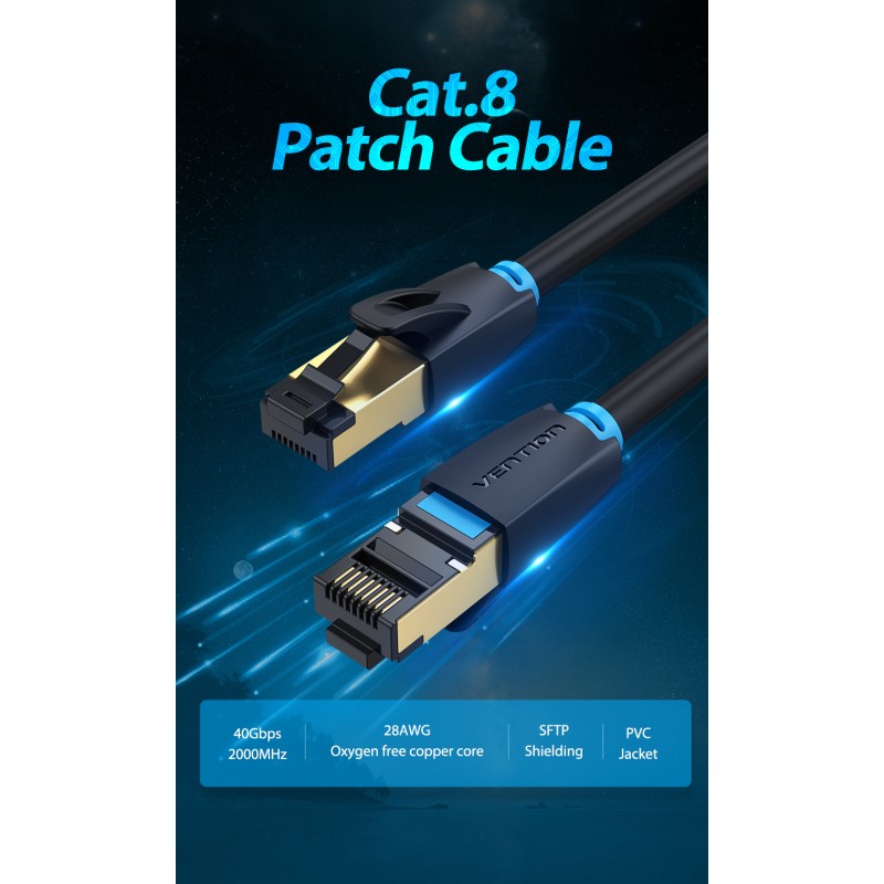Vention Network Cable - IKABI - CAT8 SFTP 3.0m Black — Buy in Cyprus with Fast Delivery