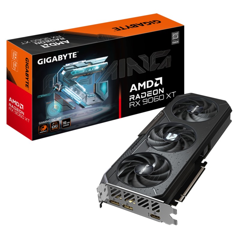 Gigabyte Radeon RX 9060 XT GAMING OC - 16GB GDDR6 - Boost 3320 MHz - WINDFORCE 3X RGB, PCIe 5.0