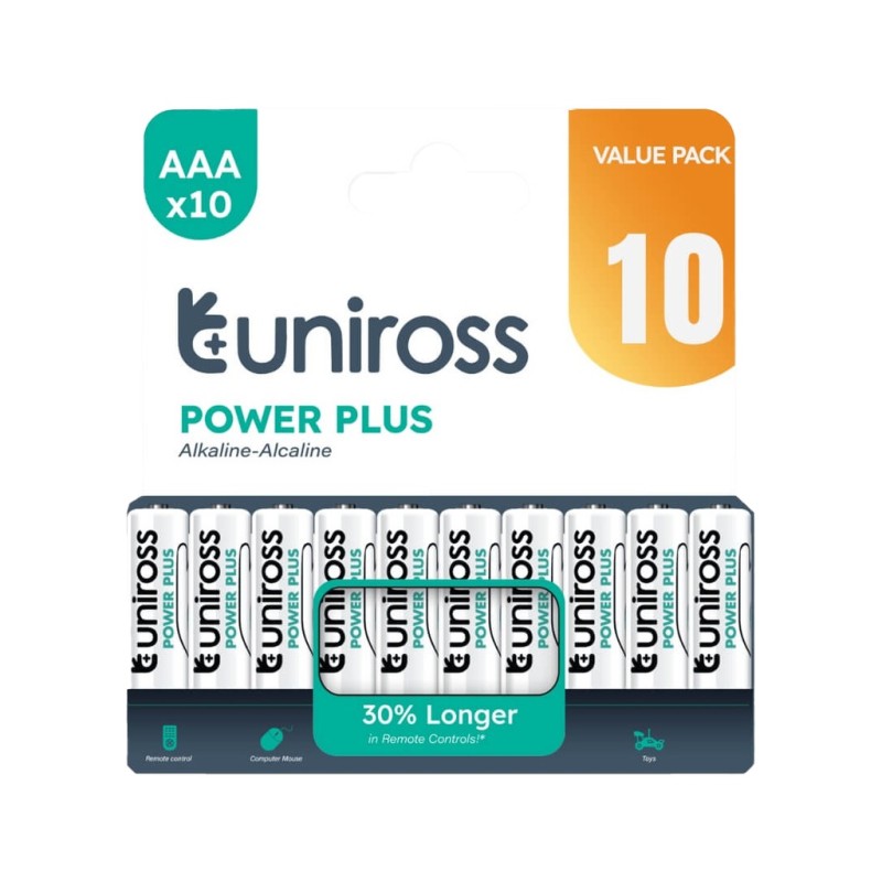 Uniross Alkaline AAA Power Plus - Value Pack 10 Pcs (New) — Buy in Cyprus with Fast Delivery