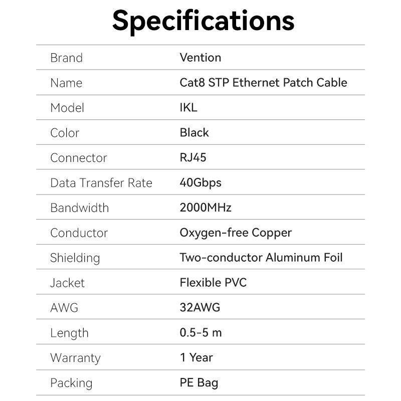 Vention Network Cable - IKLBI - Cat8 SFTP Rotate Right Angle Slim 3.0m Black — Buy in Cyprus with Fast Delivery