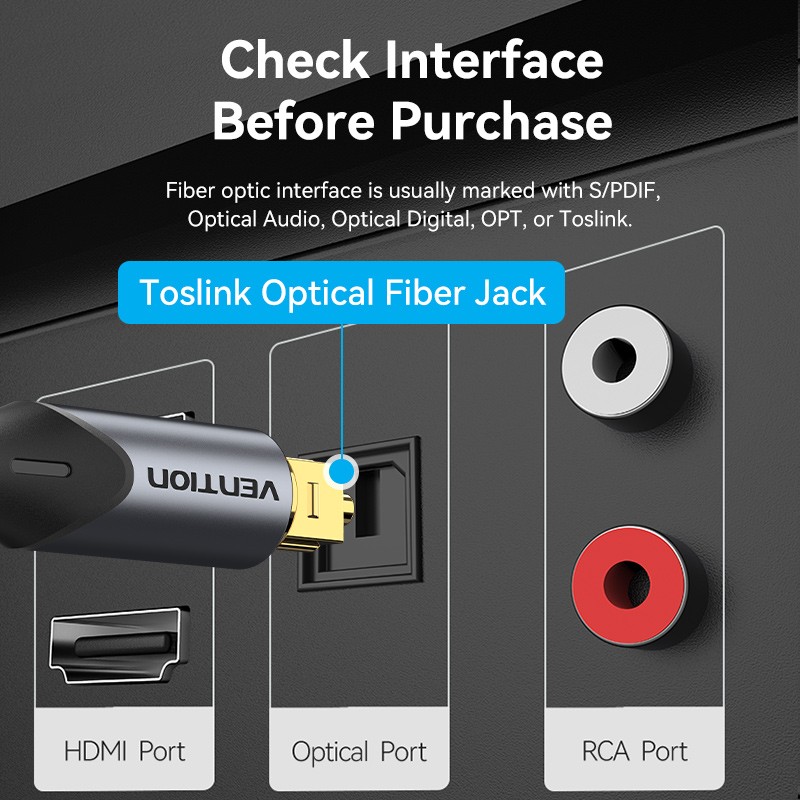 Vention AUDIO Optical Cable - BKDBG - 90-Degree Aluminium 1.5m Black — Buy in Cyprus with Fast Delivery