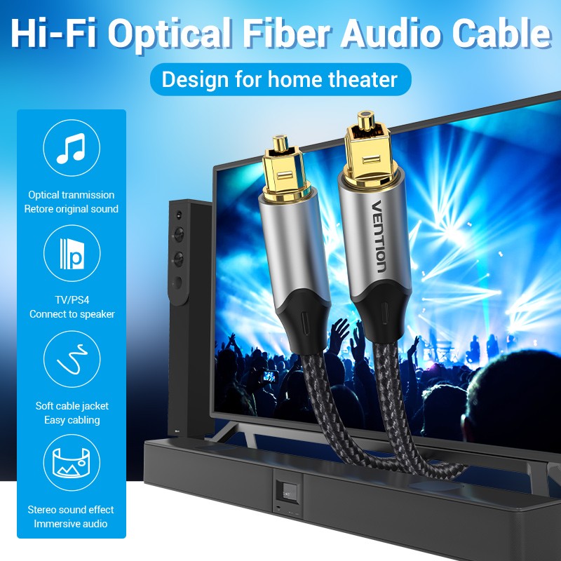Vention AUDIO Optical Cable - BAVHL - Aluminum 10.0m Grey — Buy in Cyprus with Fast Delivery