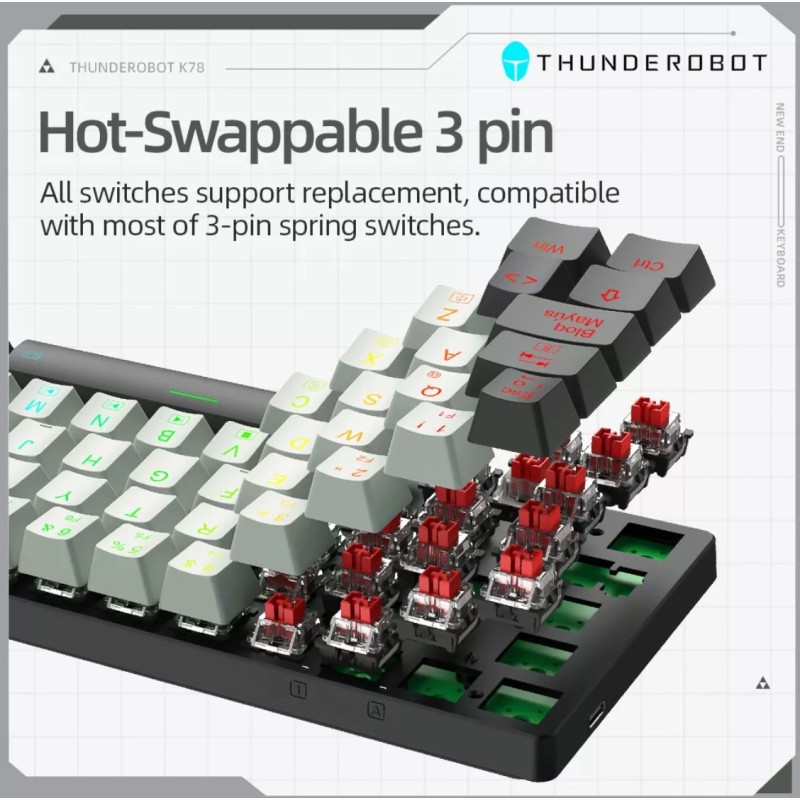 Thunderobot Keyboard - K78R - White Gaming Mechanical Keyboard 78 Red Switch Keys — Buy in Cyprus with Fast Delivery