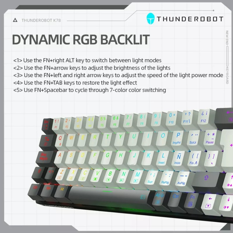 Thunderobot Keyboard - K78R - White Gaming Mechanical Keyboard 78 Red Switch Keys — Buy in Cyprus with Fast Delivery