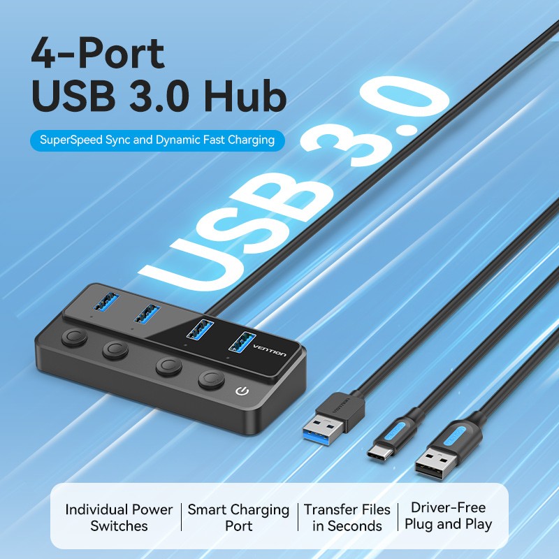 Vention HUB USB-C 4 x USB3.0 with Indiv.Power Switches - CHWBF - 1.0m — Buy in Cyprus with Fast Delivery
