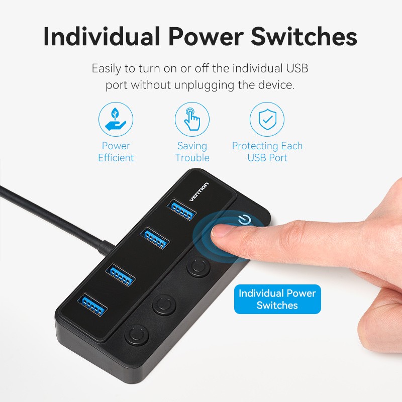 Vention HUB USB-C 4 x USB3.0 with Indiv.Power Switches - CHWBF - 1.0m — Buy in Cyprus with Fast Delivery