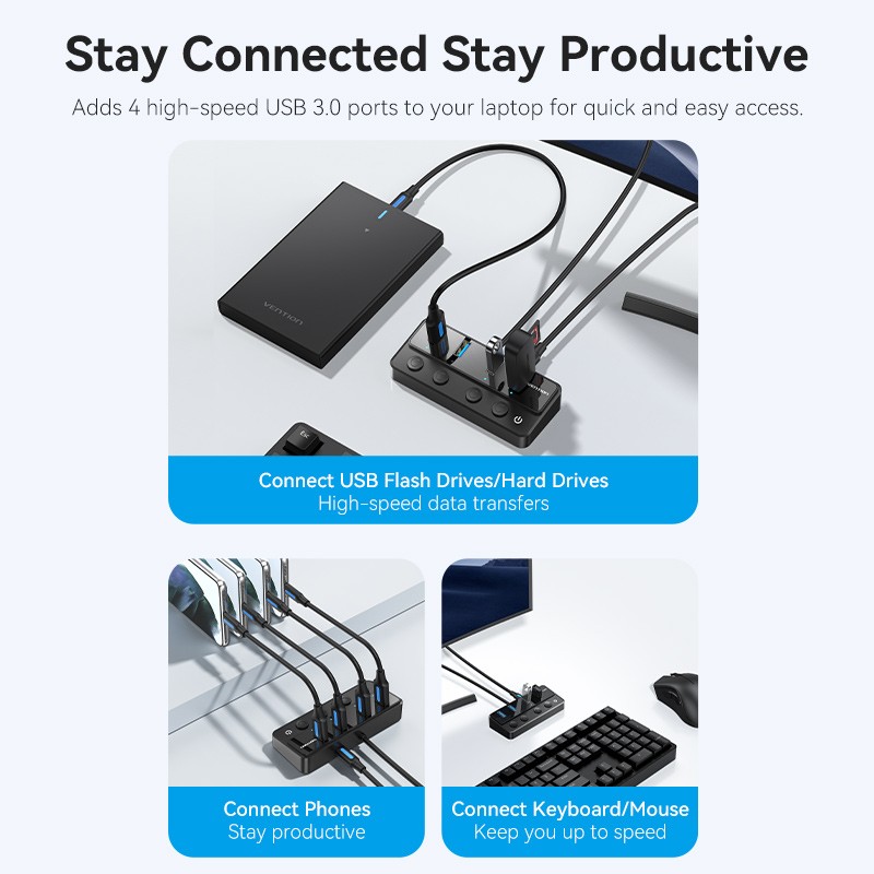 Vention HUB USB-C 4 x USB3.0 with Indiv.Power Switches - CHWBF - 1.0m — Buy in Cyprus with Fast Delivery