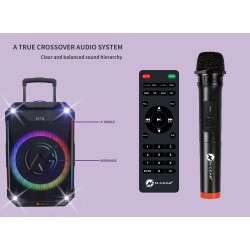 N-Gear Portable Karaoke Speaker - FLASH1240 - 12'' Portable Karaoke Speaker with 1x Wireless Mic LED Lights USB & BT