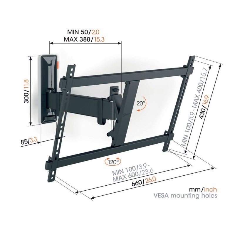 Vogels COMFORT TV Wall Mount - TVM3623 - 60x40 Turn 1 arm — Buy in Cyprus with Fast Delivery