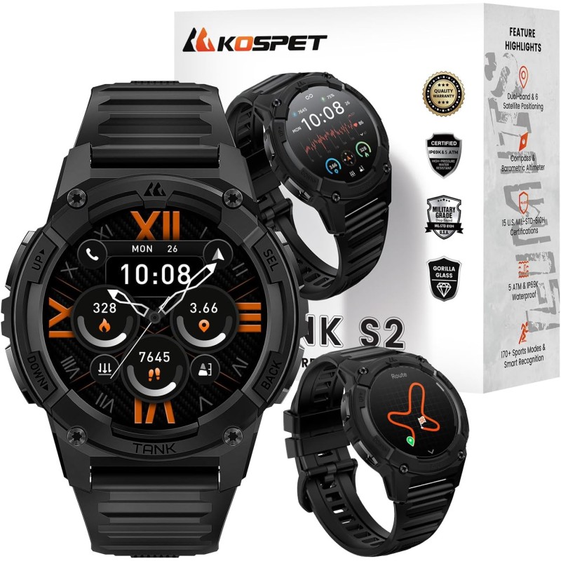 Kospet Rugged Smartwatch GPS Silicone Black - TANK S2 - Rugged Smartwatch GPS Silicone Black