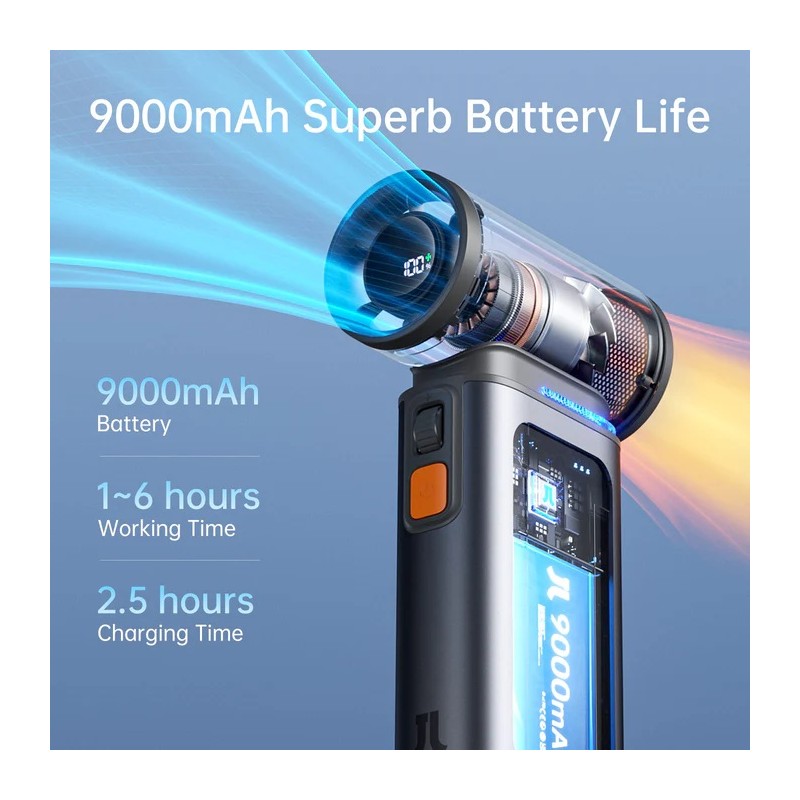 Jisulife Portable Personal Fan - ULTRA 1 - Aluminium Housing, Square & Round Nozzles Included, 75000 RPM, 1-100 Wind