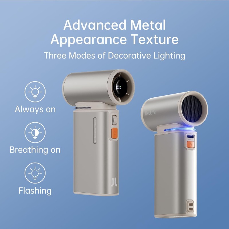 Jisulife Portable Personal Fan - ULTRA 1 - Aluminium Housing, Square & Round Nozzles Included, 75000 RPM, 1-100 Wind