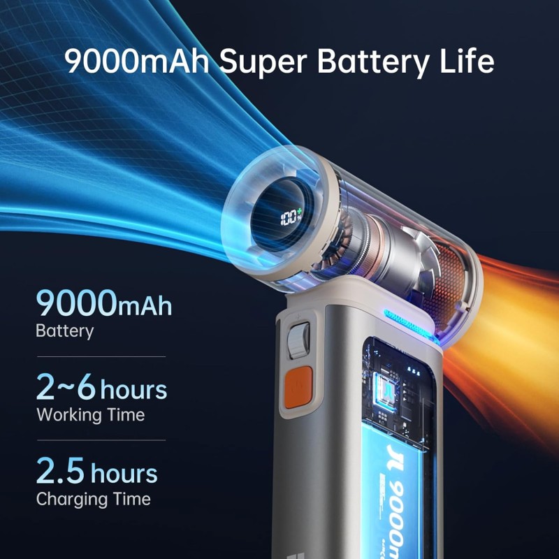 Jisulife Portable Personal Fan - ULTRA 1 - Aluminium Housing, Square & Round Nozzles Included, 75000 RPM, 1-100 Wind
