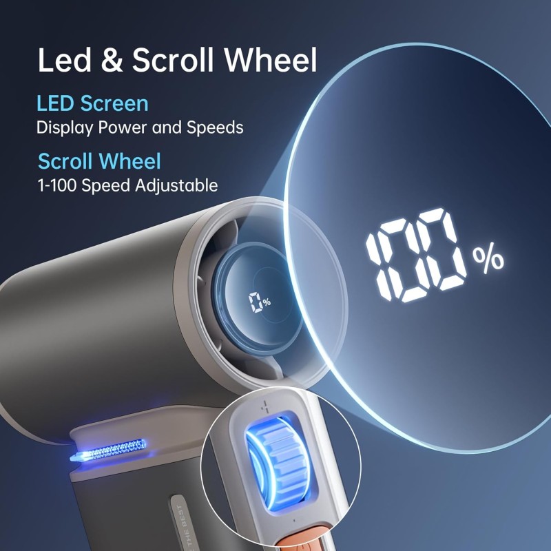 Jisulife Portable Personal Fan - ULTRA 1 - Aluminium Housing, Square & Round Nozzles Included, 75000 RPM, 1-100 Wind