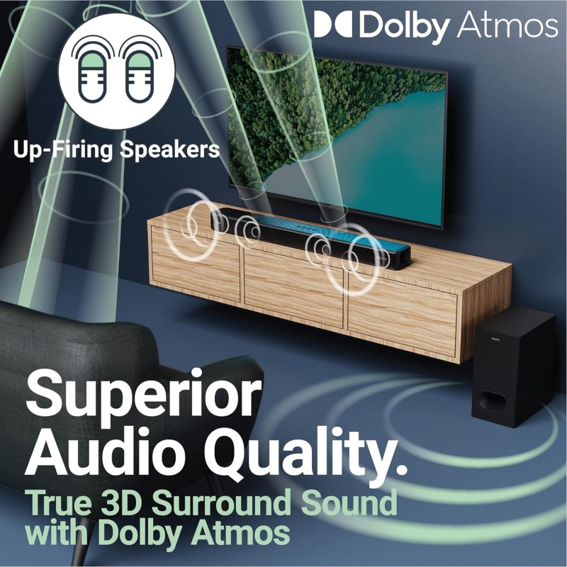 Majority Sierra Plus Soundbar - 400W 2.1.2 Dolby Atmos Wireless Subwoofer 3xHDMI BT-USB (EU)
