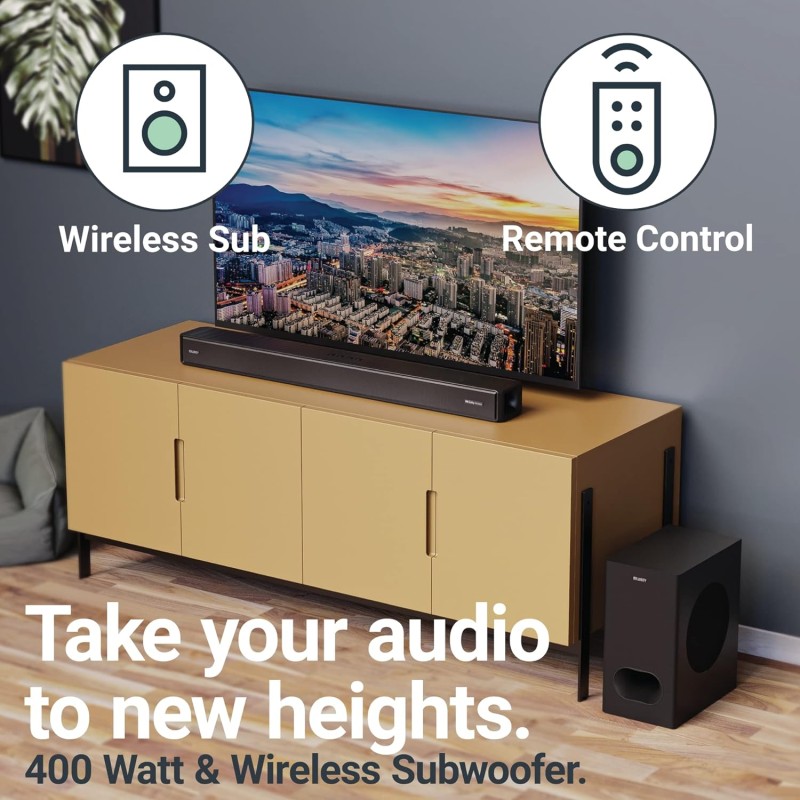 Majority Sierra Plus Soundbar - 400W 2.1.2 Dolby Atmos Wireless Subwoofer 3xHDMI BT-USB (EU)