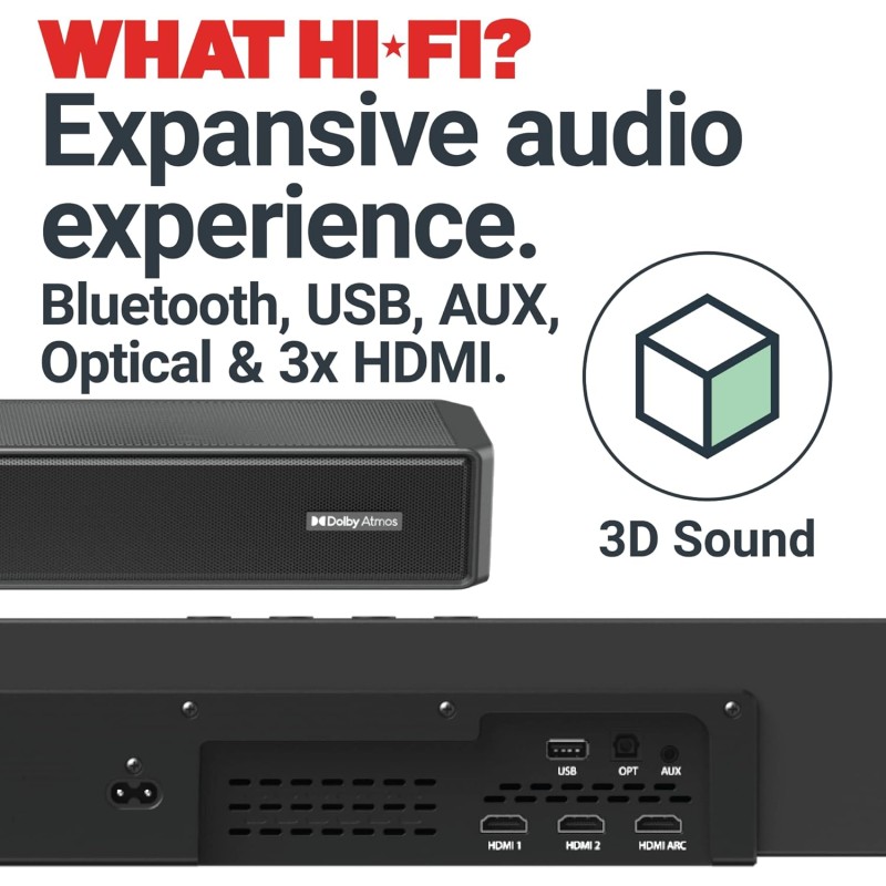 Majority Sierra Plus Soundbar - 400W 2.1.2 Dolby Atmos Wireless Subwoofer 3xHDMI BT-USB (EU)