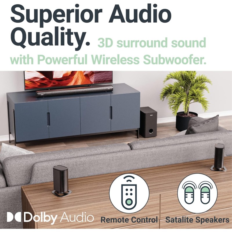 Majority Soundbar - EVEREST 5.1 - Soundbar 300W with Detachable Wireless Satellite Speakers & Wireless Subwoofer