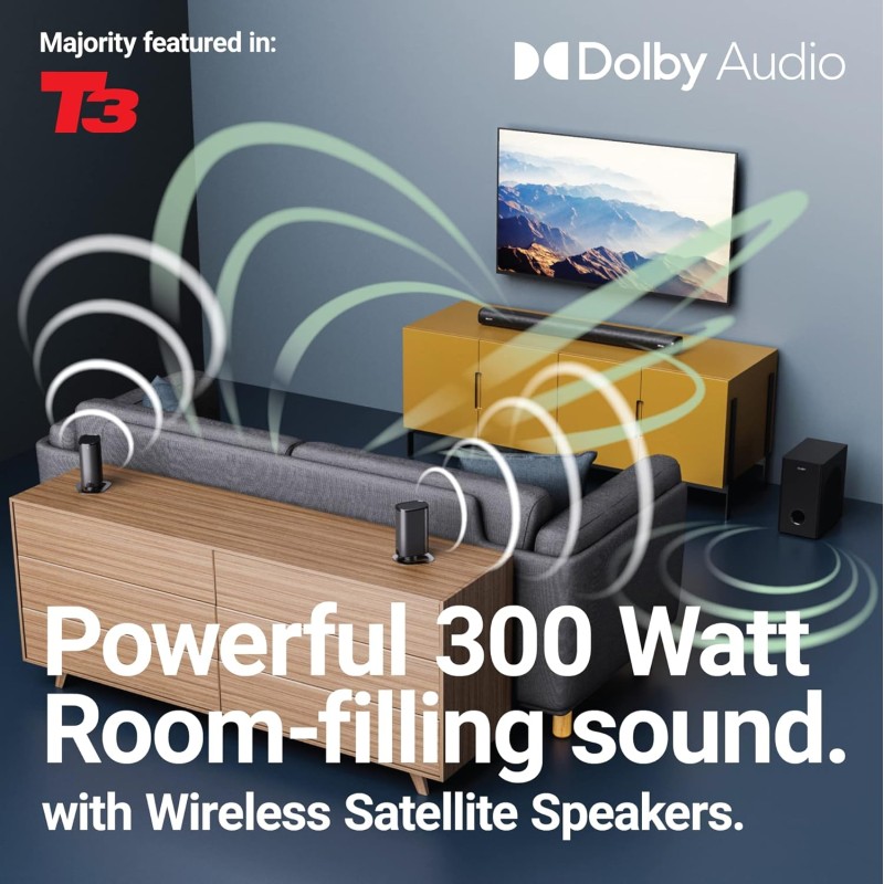 Majority Soundbar - EVEREST 5.1 - Soundbar 300W with Detachable Wireless Satellite Speakers & Wireless Subwoofer