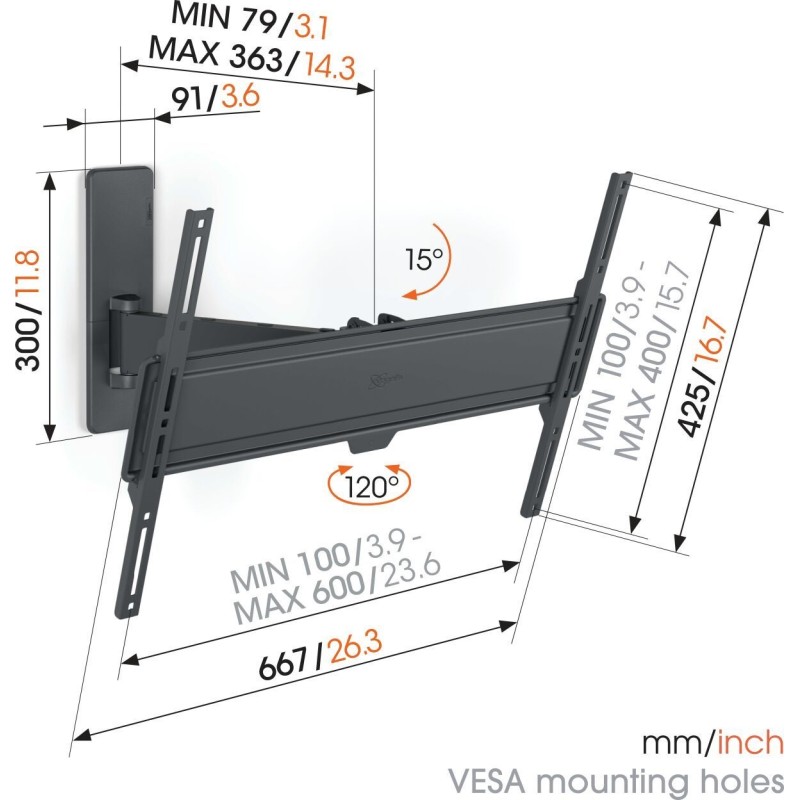 Vogels QUICK TV Wall Mount - TVM1623 - 60x40 Turn 1 arm — Buy in Cyprus with Fast Delivery