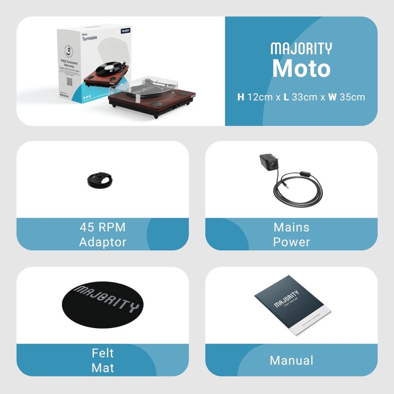 Majority MOTO Turntable - Audio-Technica Cartridge - Digital Record, Cut & BT — Buy in Cyprus with Fast Delivery