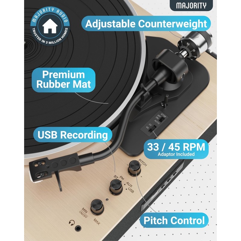 Majority Turntable Folio Stereo Speakers - AT3600L - Cartridge & Pitch Control — Buy in Cyprus with Fast Delivery