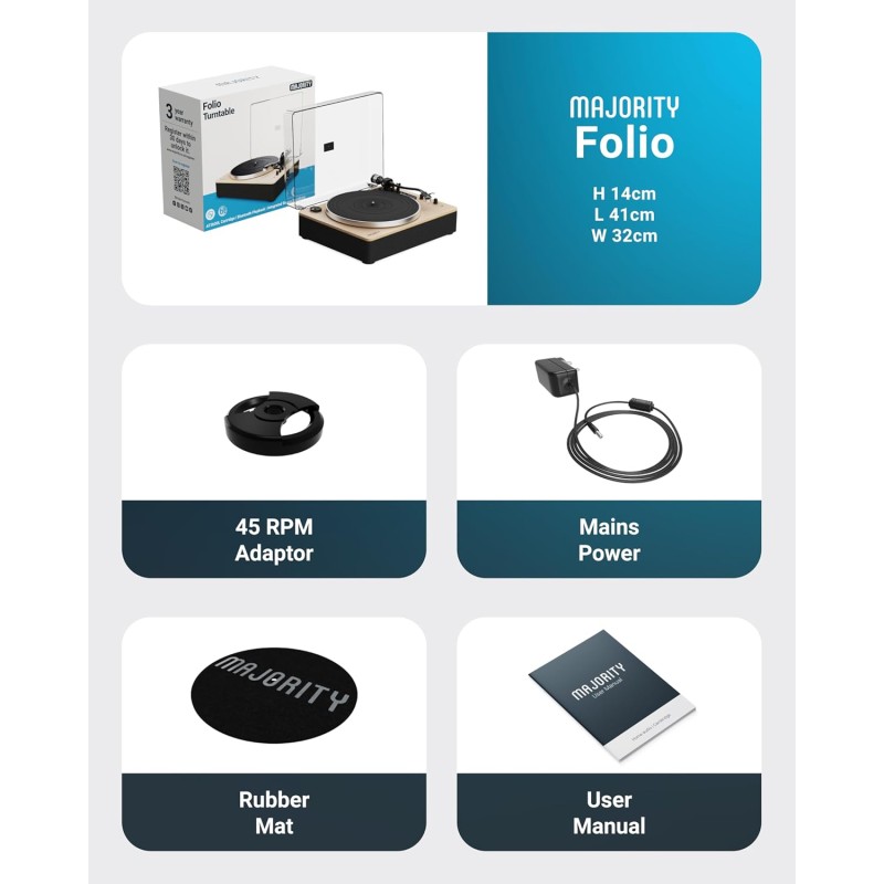 Majority Turntable Folio Stereo Speakers - AT3600L - Cartridge & Pitch Control — Buy in Cyprus with Fast Delivery