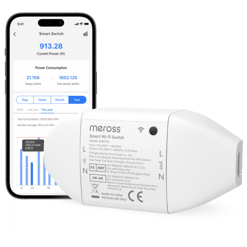 Meross Homekit Smart Wi-Fi Switch 16A (Matter) - MSS715MA-UN - HomeKit, Wi-Fi, 16A, Matter — Buy in Cyprus with Fast Delivery