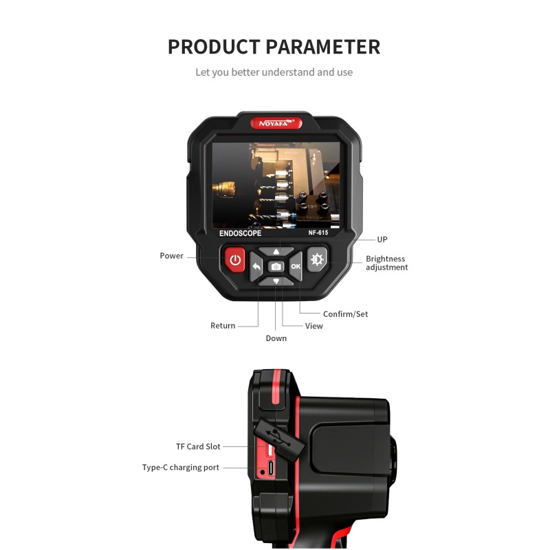 Noyafa Endoscope Camera - NF-615 - 3.5-inch IPS Screen, 1080P Resolution, IP67 Waterproof Lens & 5m Flexible Cable