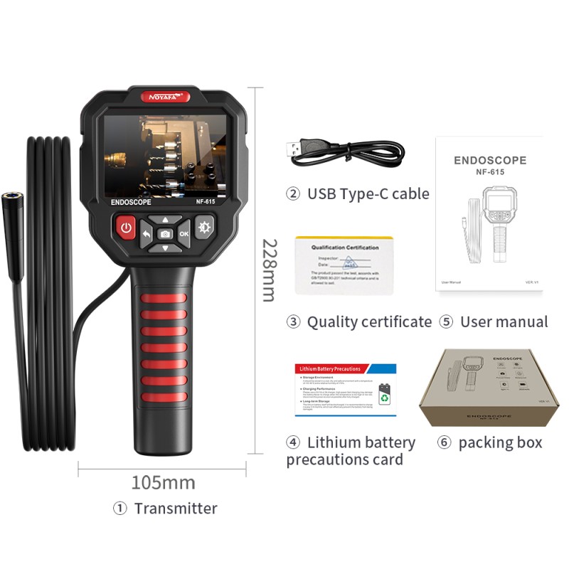 Noyafa Endoscope Camera - NF-615 - 3.5-inch IPS Screen, 1080P Resolution, IP67 Waterproof Lens & 5m Flexible Cable