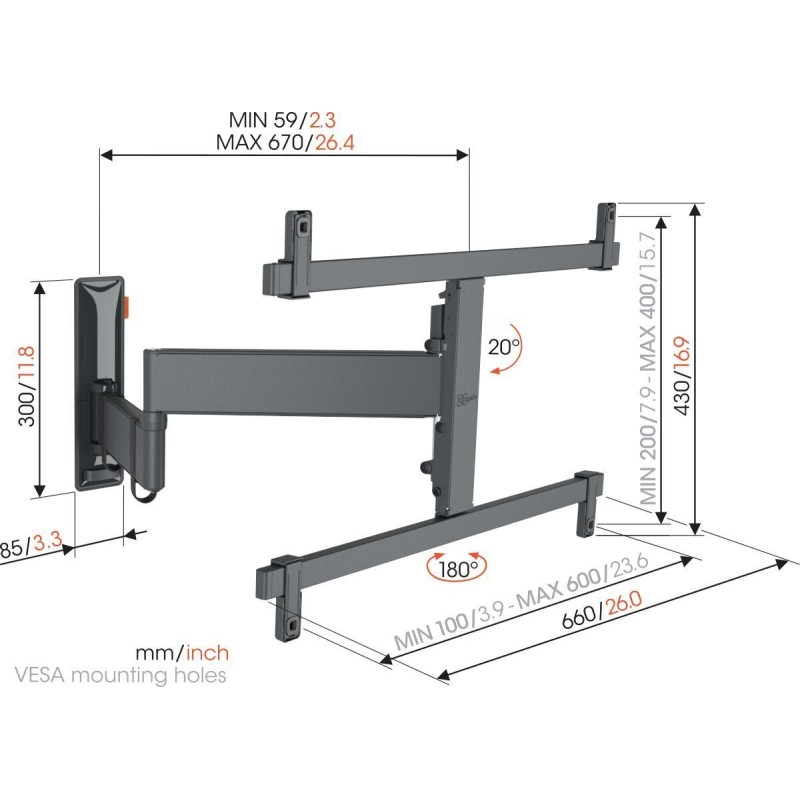 Vogels COMFORT TV Wall Mount - TVM3663 - 60x40 Turn 2 arms OLED — Buy in Cyprus with Fast Delivery