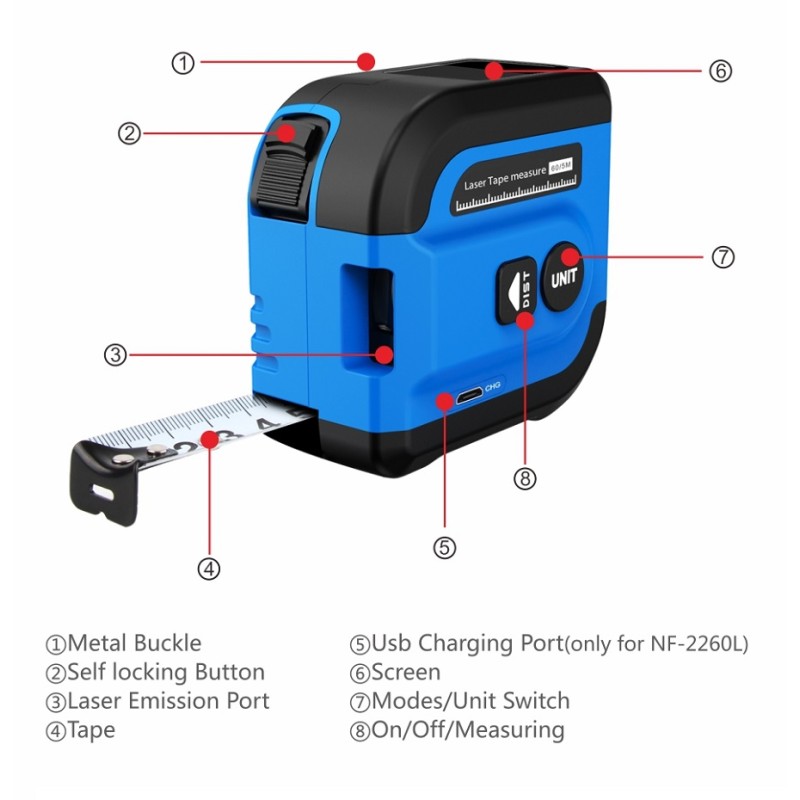 Noyafa Laser Tape Measurement Tool - NF-2260L - with Digital Display and 60m Range — Buy in Cyprus with Fast Delivery