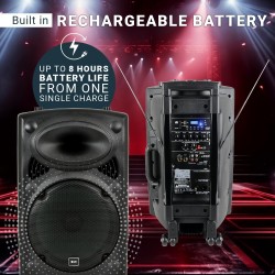 QTX 15'' Portable Karaoke & PA Speaker - QR15PA - 2x Wireless Microphones, Bluetooth USB & FM 178.848UK