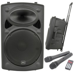 QTX 15'' Portable Karaoke & PA Speaker - QR15PA - 2x Wireless Microphones, Bluetooth USB & FM 178.848UK