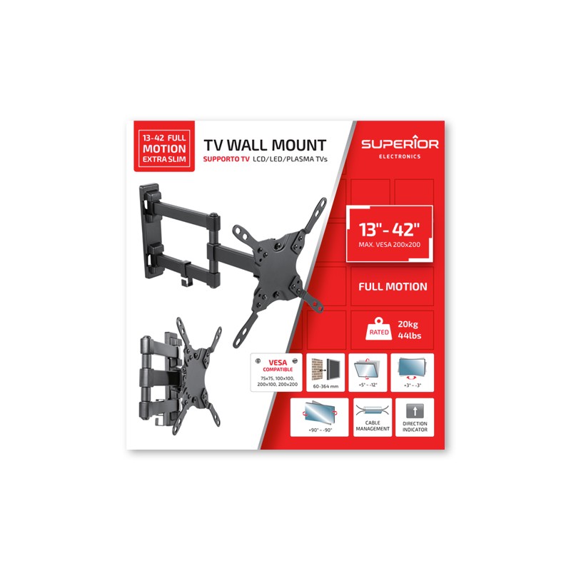 Superior TV Wall Support - Double Arm 20x20 - 36cm Extension - 20kg Max — Buy in Cyprus with Fast Delivery