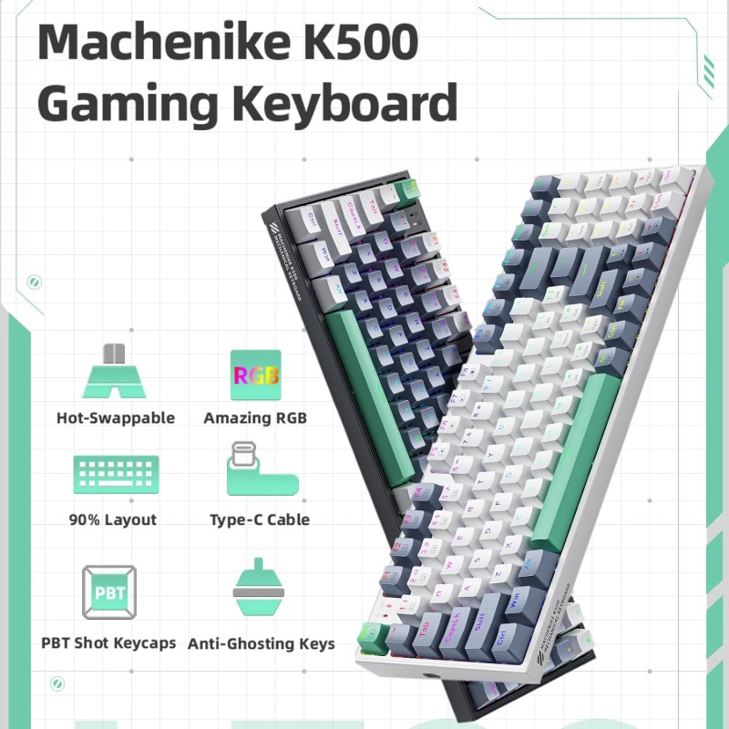 Machenike Grey Mechanical Gaming Keyboard 94 Brown Switch Keys - K500-B94 - Grey Mechanical Gaming Keyboard 94 Brown Switch Keys