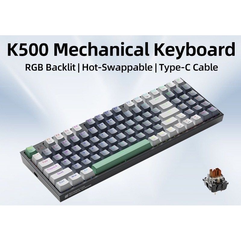 Machenike Grey Mechanical Gaming Keyboard 94 Brown Switch Keys - K500-B94 - Grey Mechanical Gaming Keyboard 94 Brown Switch Keys