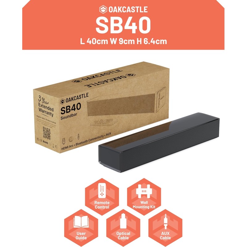 Majority Oakcastle Soundbar - SB40 - 60W BT-HDMI & Remote Control — Buy in Cyprus with Fast Delivery