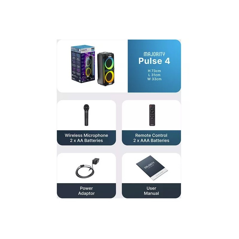 Majority Speakers Portable Karaoke - PULSE P4 - 420W Wireless Mic BT USB RGB UK — Buy in Cyprus with Fast Delivery