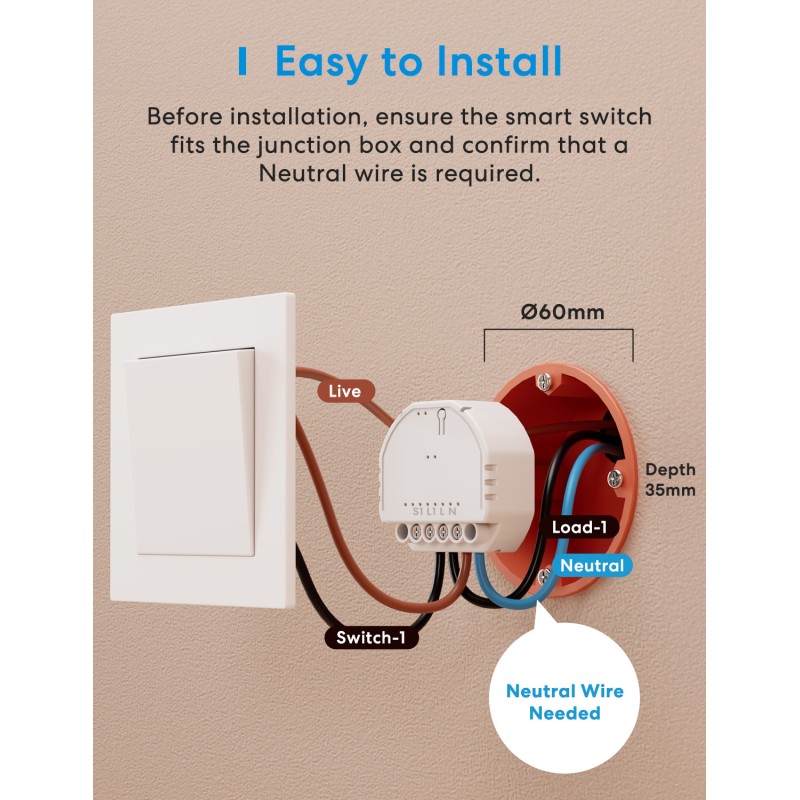 Meross HomeKit Smart Wi-Fi In-Wall Switch - MSS815MA-UN - 10A, Matter — Buy in Cyprus with Fast Delivery