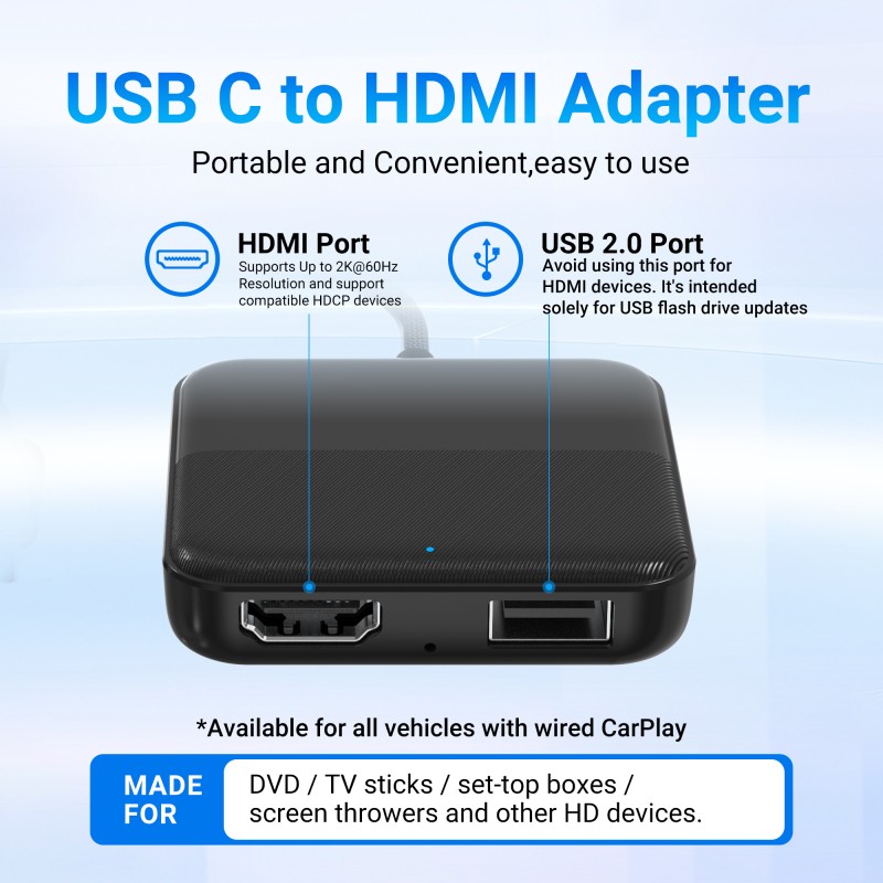 MINIX Car Media Hub - CA361 Plus - Wired to Wireless CarPlay Android Auto HDMI-IN USB Media Hub