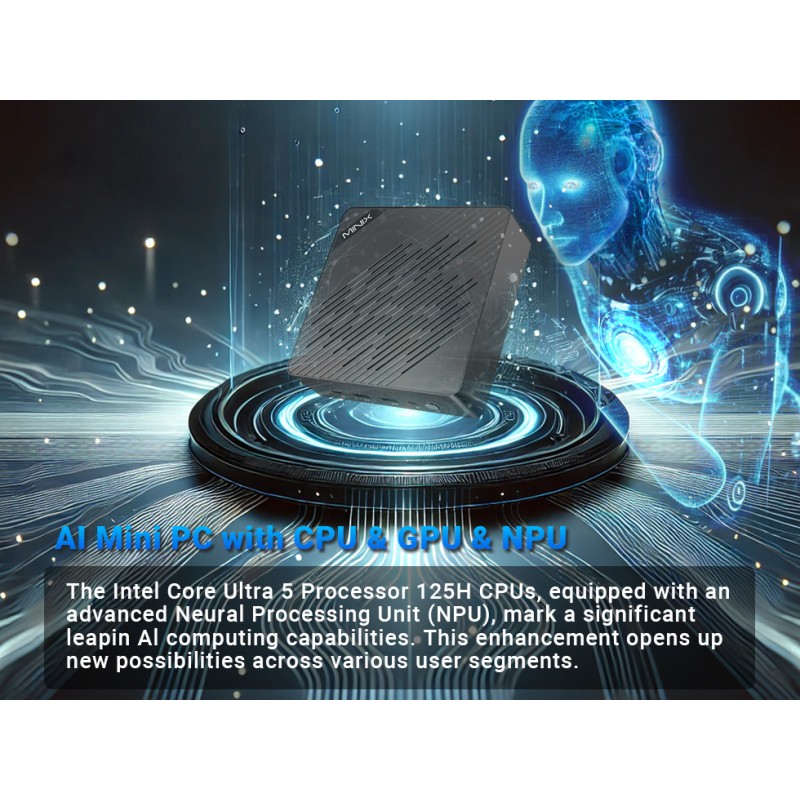 MINIX Mini PC - EU512-AI - Intel Core Ultra5-125H, 16GB DDR5, 512GB SSD, Dual Lan, HDMI DP TB4 USB-C, Win11 Pro Elite