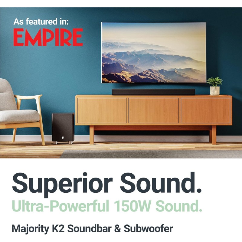 Majority Soundbar - K2 - 150W Wireless Subwoofer BT-USB-HDMI — Buy in Cyprus with Fast Delivery