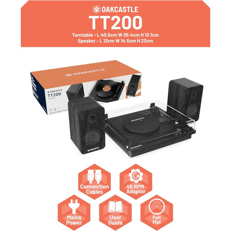 Majority Turntable - TT200 - Belt Drive & 2x External 50W Speakers (Oakcastle) — Buy in Cyprus with Fast Delivery