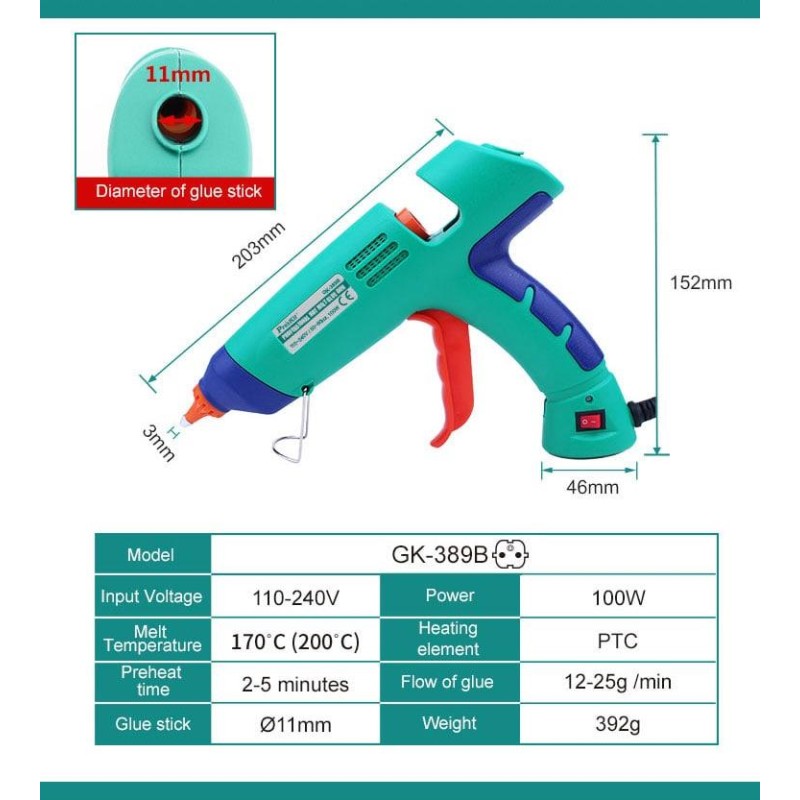 Proskit Guns Hot Glue Gun - GK-389 - 100W — Buy in Cyprus with Fast Delivery