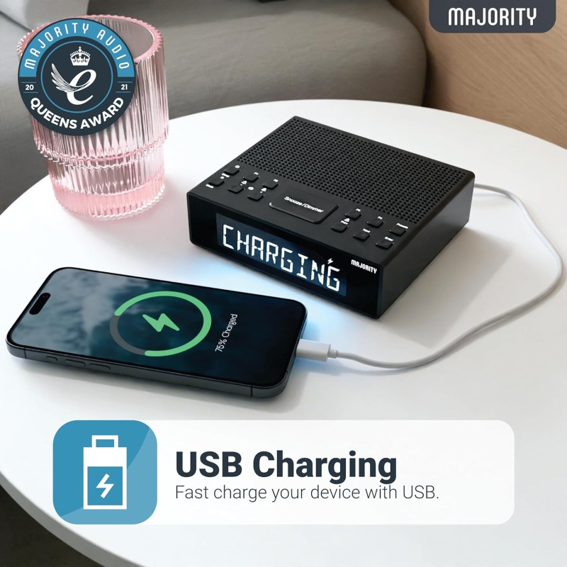 Majority KNAPWELL Radio Bedside Clock - Dual Alarm FM,BT,USB Charging — Buy in Cyprus with Fast Delivery