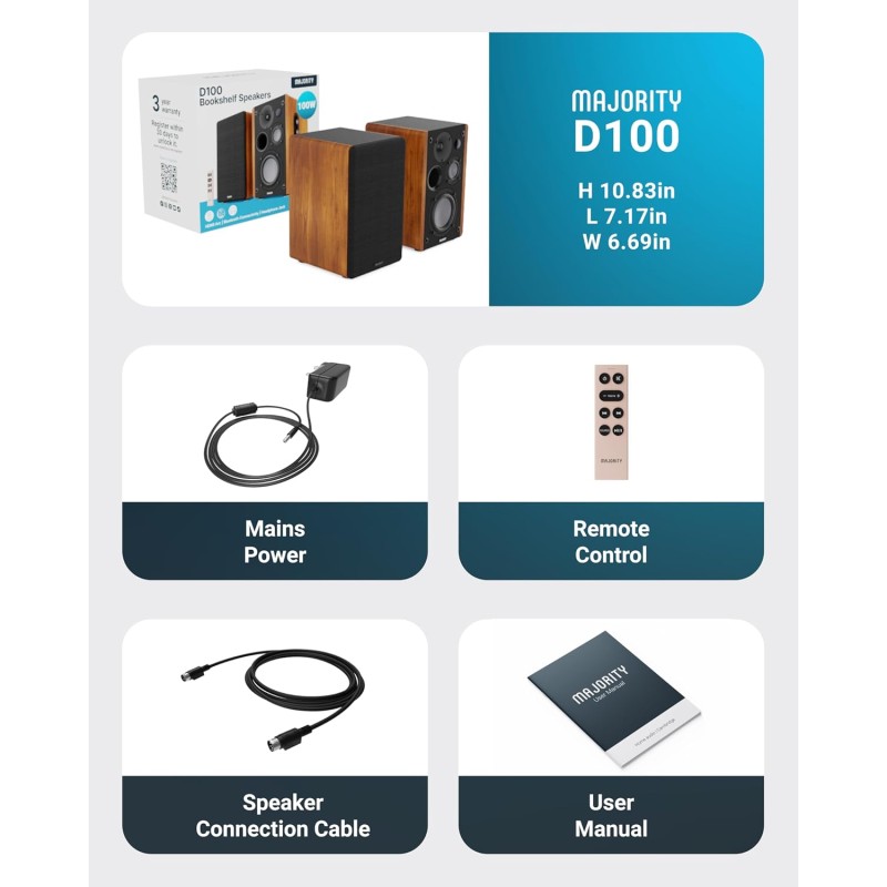 Majority 5'' 3-Way 100W Active Speakers - D100 - 100W with Bluetooth, USB & DSP — Buy in Cyprus with Fast Delivery